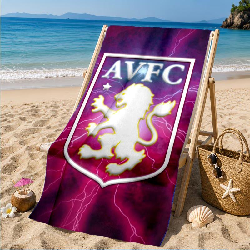 Asciugamano da Spiaggia con Stemma Aston Villa, Asciugatura Rapida, Facile da Curare, Adatto sia per il Fitness che per le Vacanze al Mare, Essenziale per lo Sport
