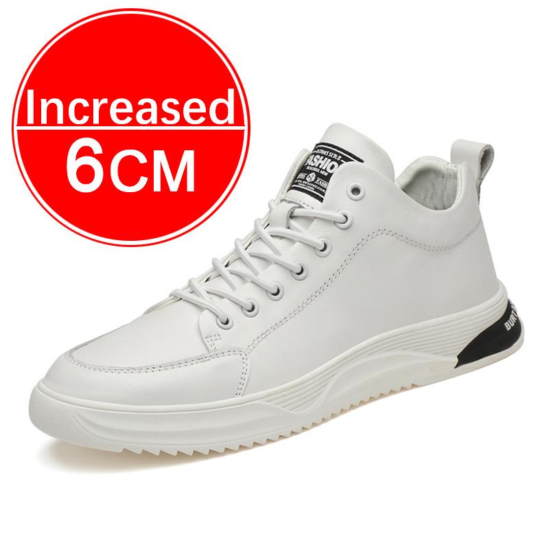 Genuine Leather Men Skataboard Shoes Elevator 6/8CM Height Increase Sports Hollow Breathable Sneakers Heightening Shoes