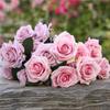 7Roses Bouquet Christmas Party Artificial Fake Silk Flower Dusty Pink Red White Wedding Decoration Display Gift Fall Color