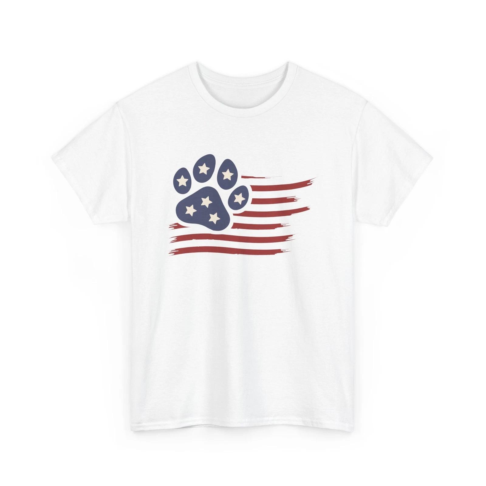 America Paw Flag Dog Mom Dog T-Shirt – Funny Cute Puppy Lover Tee for Dog Owners 3XL