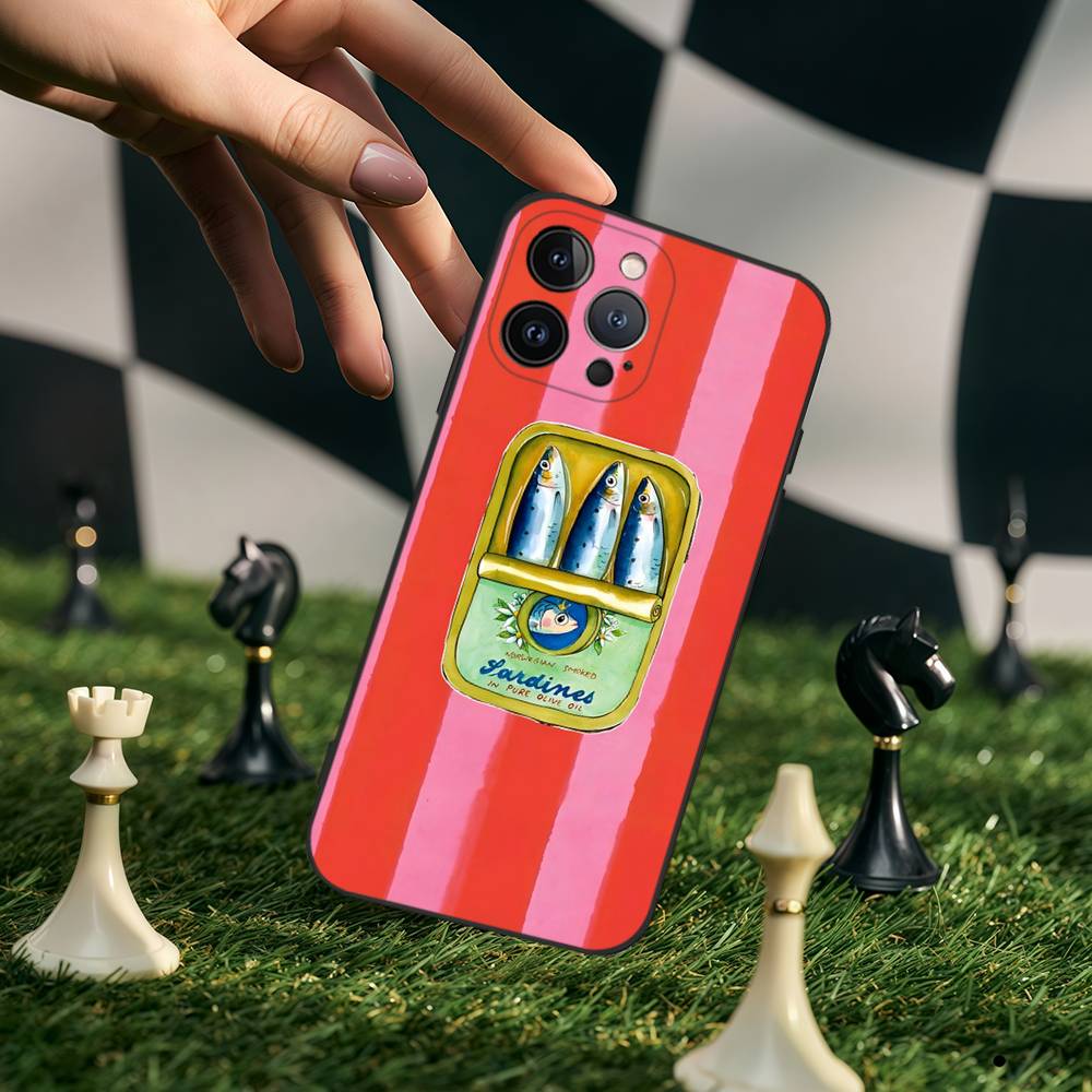Sardinas Phone Case For IPhone 17,16,15,14,13,12,11,Pro,Max,Plus,Mini,Soft Silicone Black Case