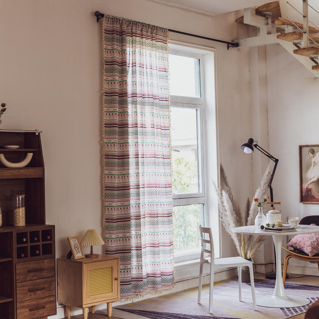 Curtains Finished, Bohemian Bedroom Small Window Decoration Semi-Blackout Kitchen Curtain Covering Small Window