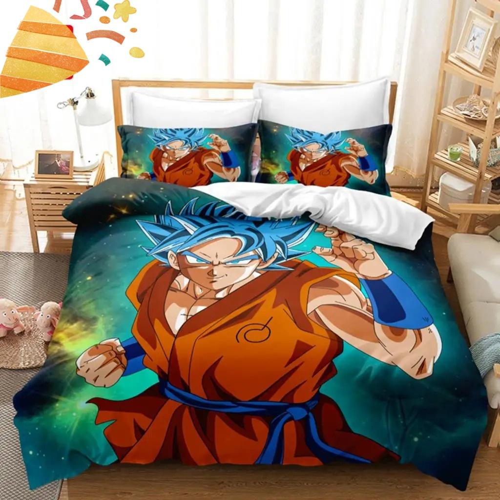 2026 Hot Sale Japanese Anime Dragon Ball Son Goku Bedding Set Quilt Cover Twin Full Bedroom Bed Decor for Teens Best Gifts