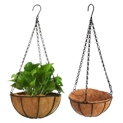 Metal Flower Basket Round Chain Hanging Basket Iron Art Planter Hanging Basket Coconut Pad Planter Stand Balcony Courtyard Decor