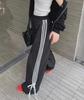 Women's Black Wide-Leg Sports Pants with Bow Design - Early Spring Casual, Loose Fit