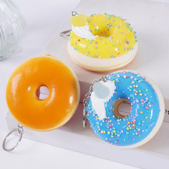 Keychain Pendant Donut Shape Soft Elastic Feel Quick Rebound Squeeze Toy Safe PVC Stress Relief Fidget Toy