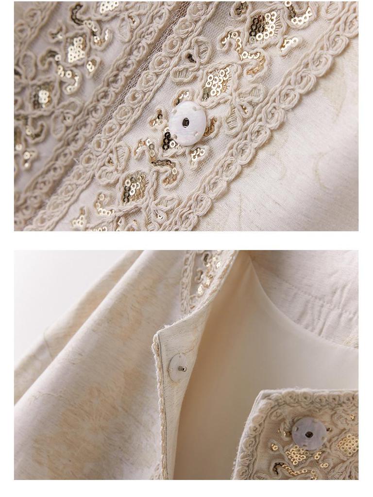 Women's 2025 Spring/Autumn Embroidered Jacquard Lace Round Neck Jacket YL717 - New Chinese Style