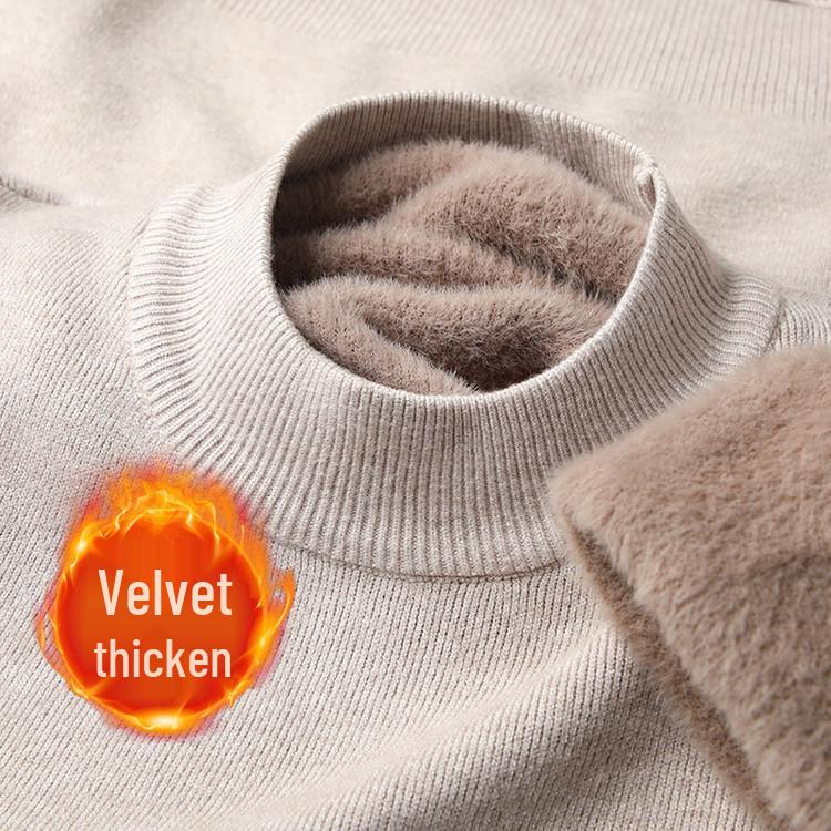 Men's Winter Velvet Pullover Sweater - Anti-Cold, Thick, Half-High Collar, Luxurious, Warm to -15°C