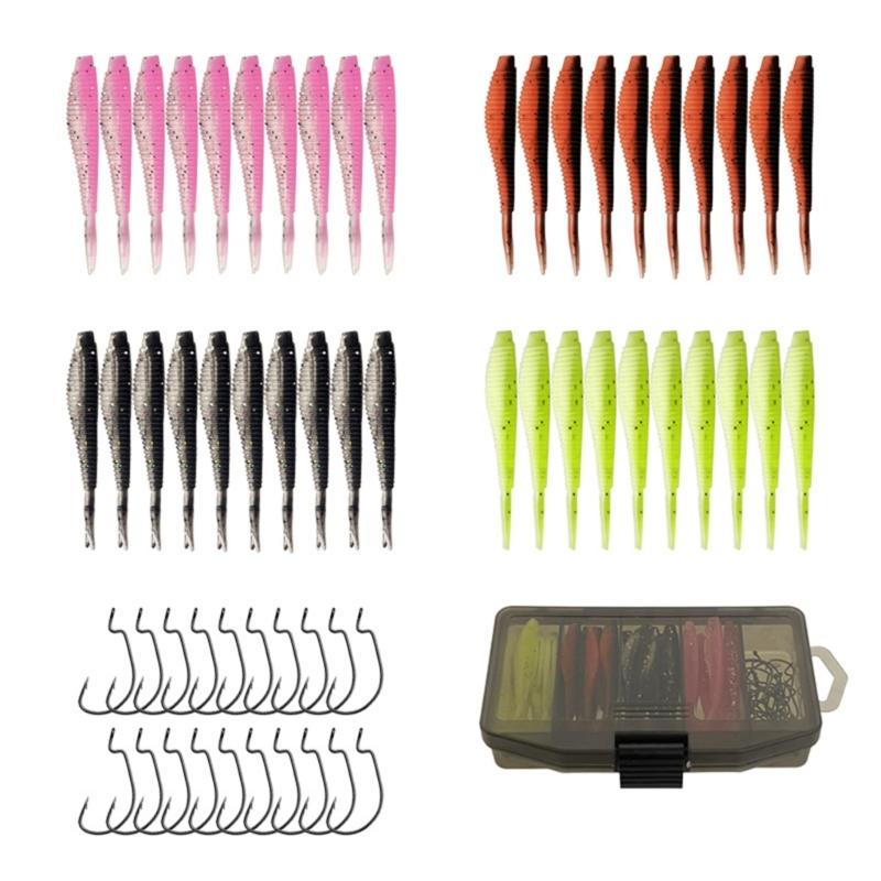 61Pcs Ribbon Fork Tail Fishes Baits Freshwater Saltwater Soft Lures Swimbaits