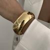 SHIXIN Punk Smooth Surface Geometric Round Wide Open Bracelet for Women Simple Irregular Gold Color Metal Spring Bangle 2025 New