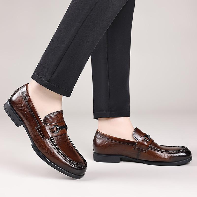 Men's British Style Cowhide Slip-On Leather Shoes - Versatile for Casual, Business & Formal Wear