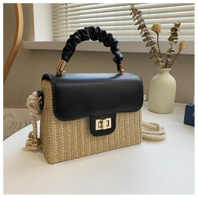 2025 autumn new commuter small square bag simple and generous shoulder bag hemp rope messenger bag straw pleated handbag