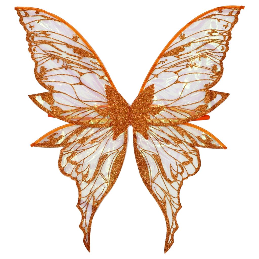 Glittery Butterfly Wings Costume Props - Elastic Strap Gold Stamp Decorated for Themed Party & Photography