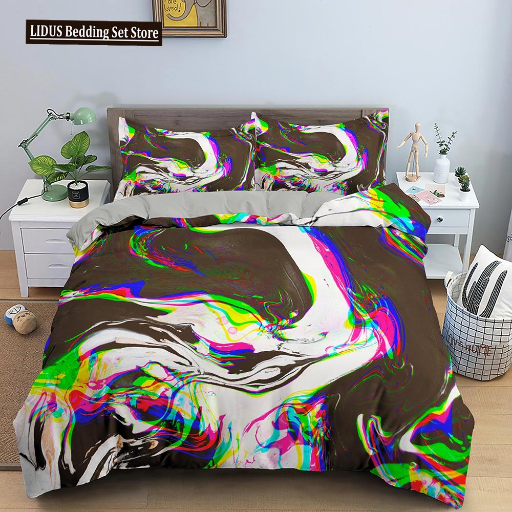 Psychedelic Duvet Cover Set For Kid Adult Boy Comforter Cover Fractal Art Abstract Artwork Polyester Bedding Set King Queen Size
