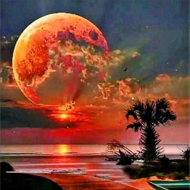 50X50CM 5D Diamond Painting Landscape DIY Full Diamond Moon Tree Embroidery Kit Mosaic Home Decoration