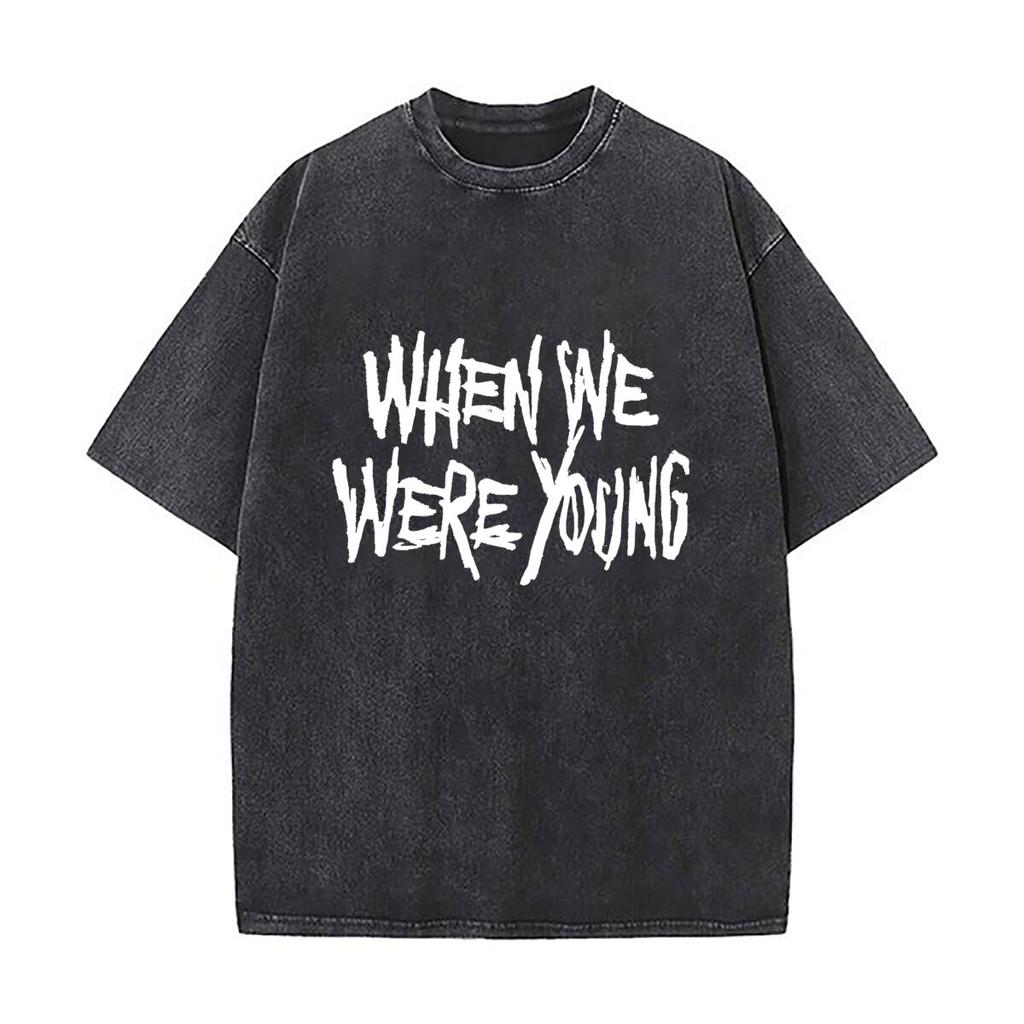 When We Were Young Heavy Men Washed Casual Cotton Short Sleeve Acid Wash Top