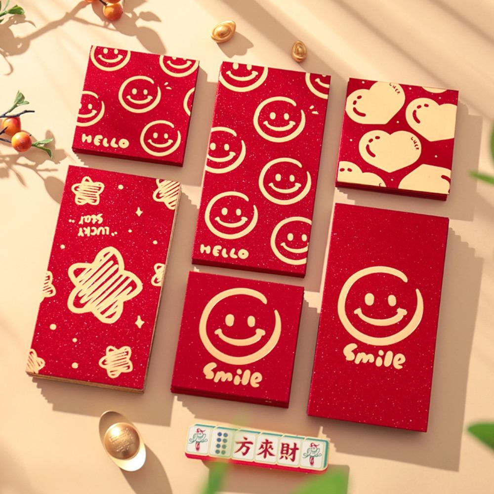 6Pcs Square Rectangle Chinese New Year Red Envelope Shining Lucky Money Bag  2024 Year of Dragon