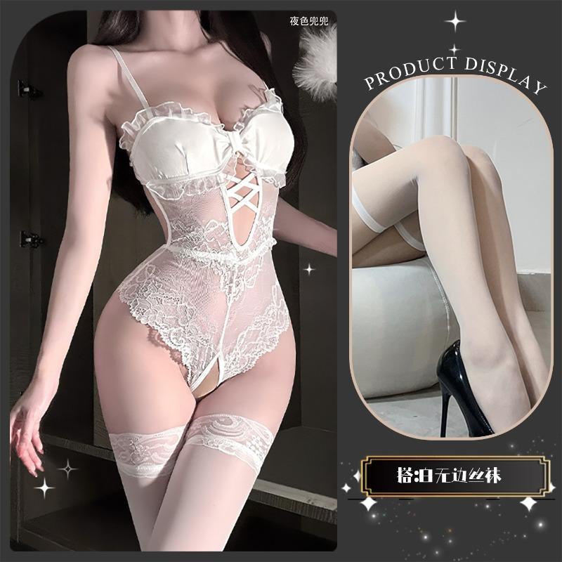 Sexy Lingerie Sexy Suspender Lace Seduction Nightdress Hot Open Onesie Women's Pajamas Perspective Uniform
