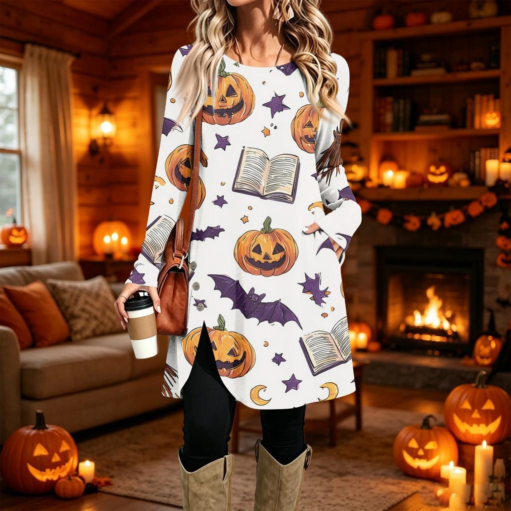 Women's Fashion Casual Printed Long Sleeve Round Neck Dress