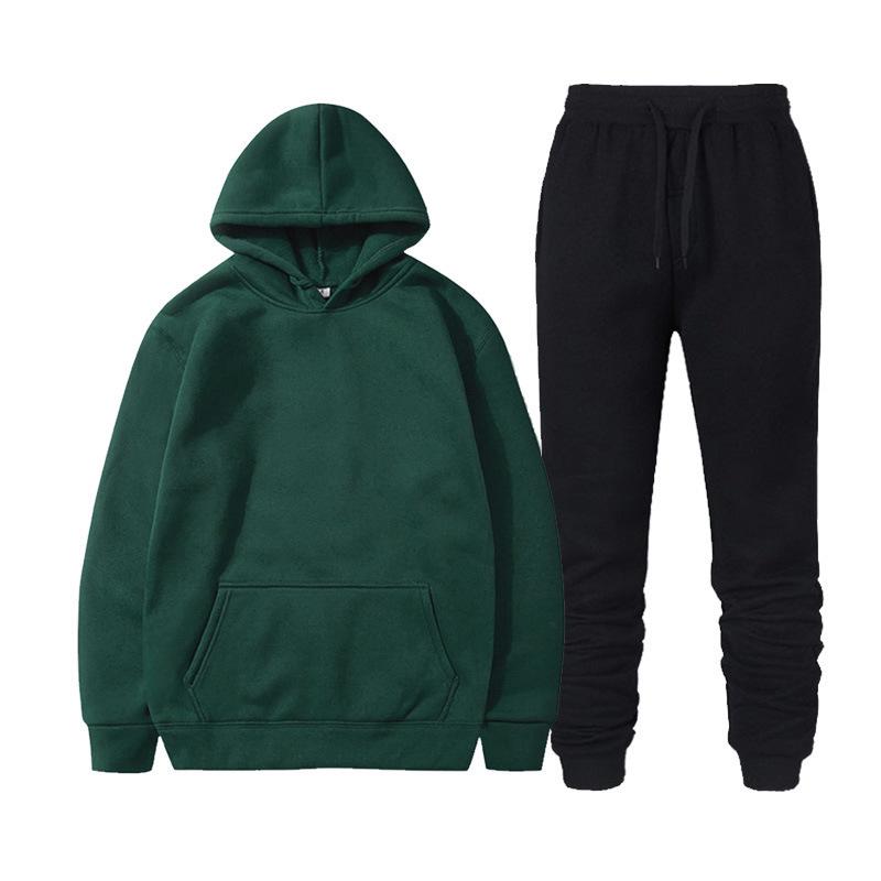Completo da uomo con felpa con cappuccio e pantaloni della tuta in pile tinta unita