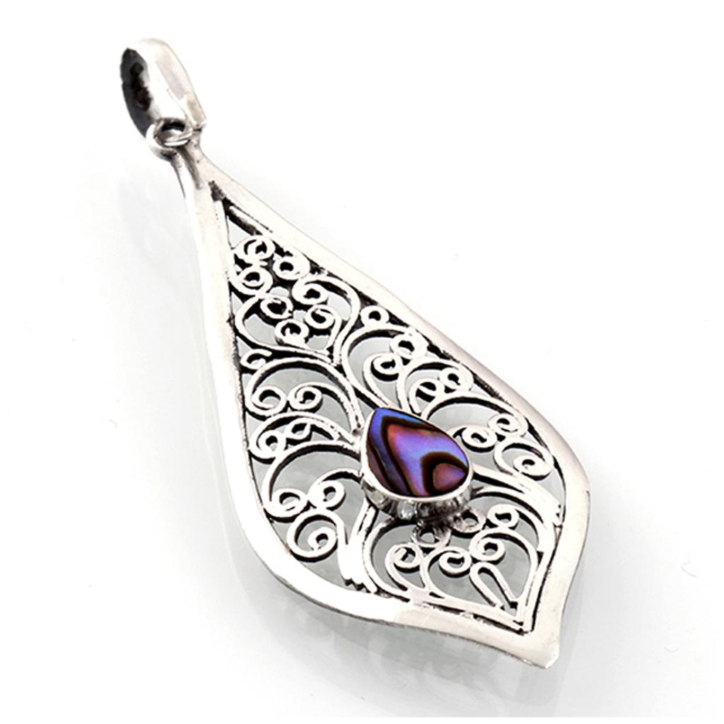 Les Trésors De Lily [R4555] - Artisanal Silver Pendant 'Wisdom' Aged Silver Mother-of-pearl Blue - 45x20 Mm