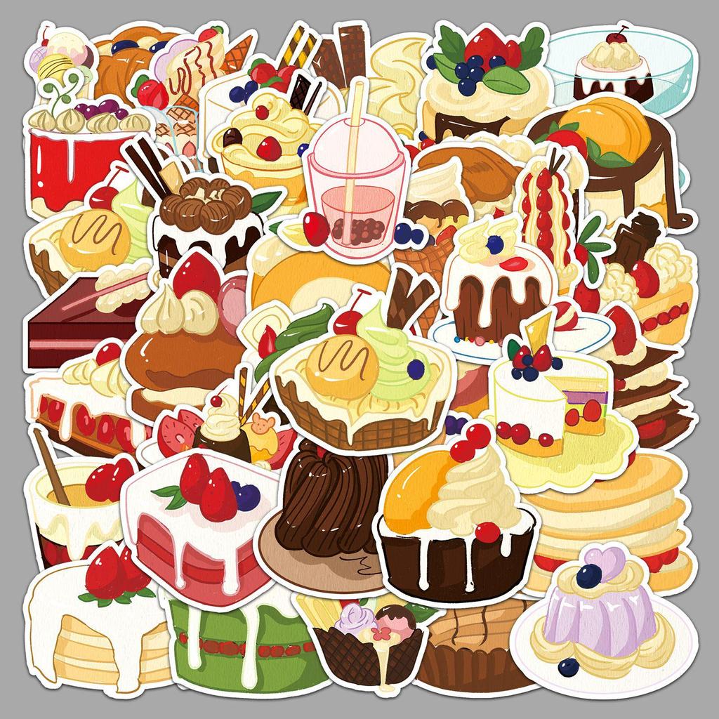 50 Waterproof Cartoon Cake Stickers for Phone, Laptop & Suitcase Decoration