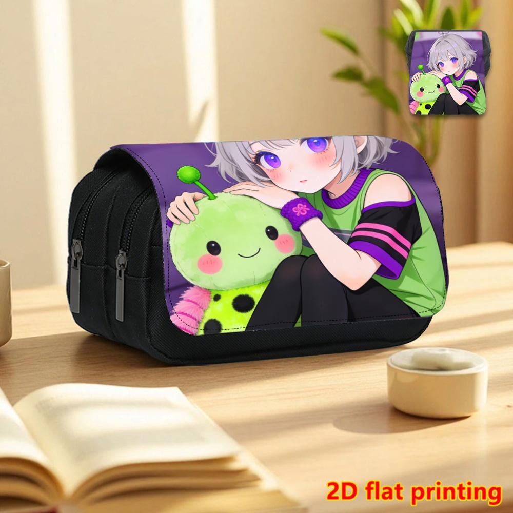 1pc ' Daily 2D Flat Printing Double-Layer Flip Black Pencil Case - Back-To-School Essential Pencil Box, Daily Multifunctional Makeup Bag, Large Capaci