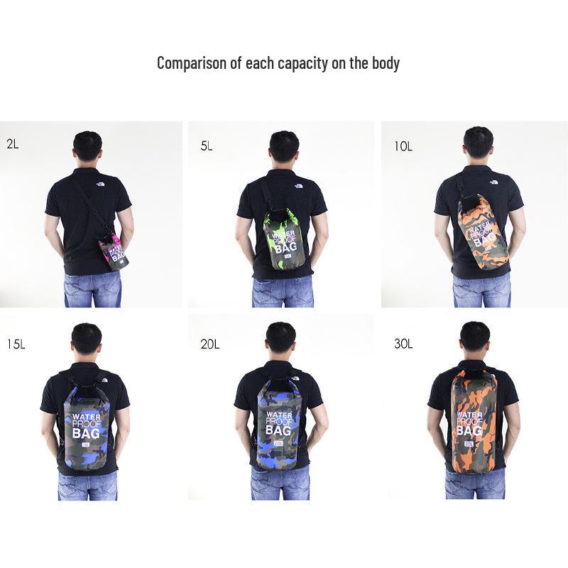 Versatile Waterproof Outdoor Camouflage PVC Bucket Bag for Hiking, Rafting, Swimming – Large Capacity, Portable.