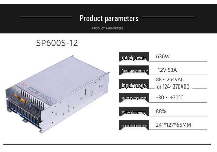 600W 12V to 220V Integrated PFC Power Supply, 53A High-Power Switching