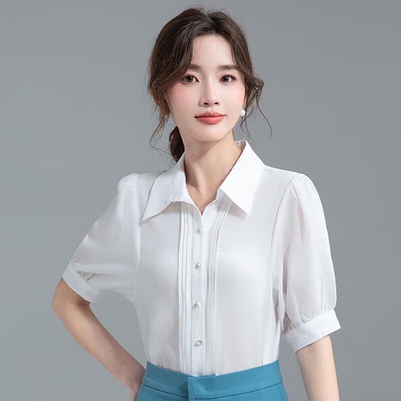 HANMANKE Women s Short Sleeve Chiffon Blouse M