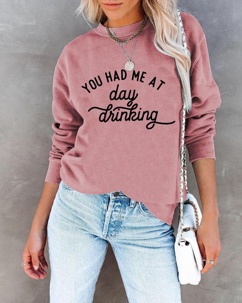European & American Style Loose Fit Long Sleeve Printed Round Neck Hoodie