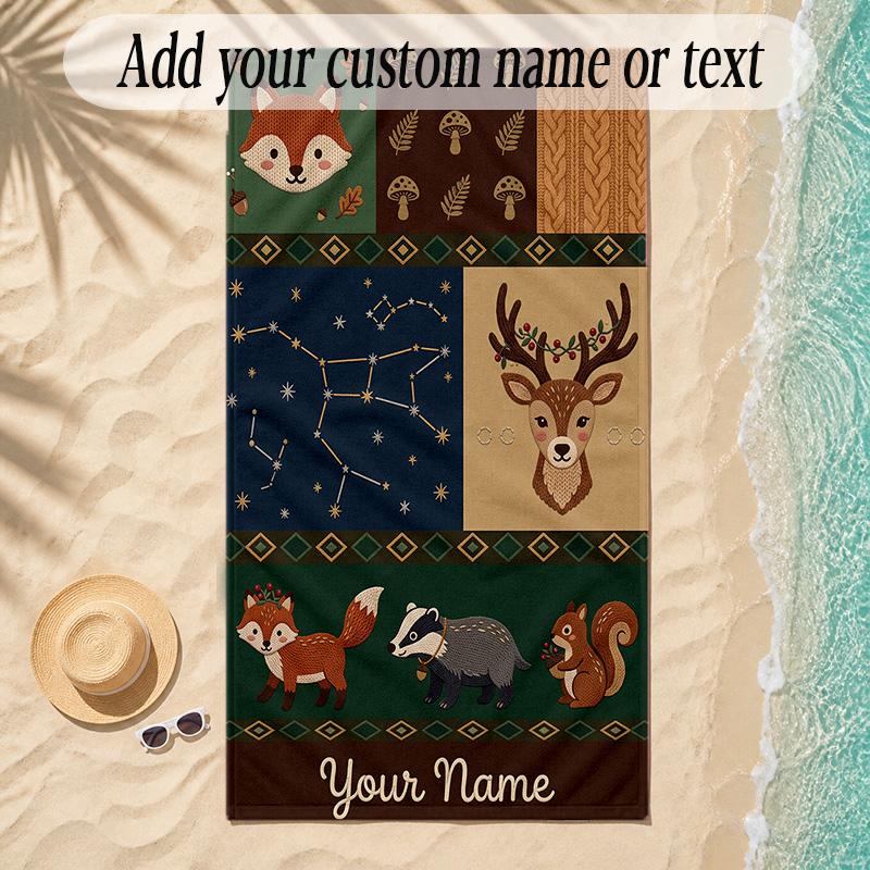 Forest Theme Soft Beach Towel Personalized Custom Name Text Towel Portable for Beach Pool Travel