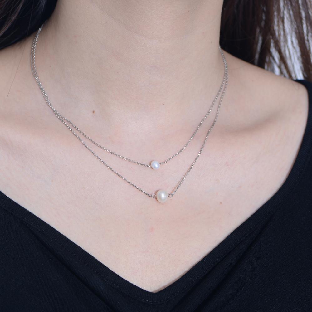 Fashion Jewelry 925 Sterling Silver Pearl Necklaces Natural Freshwater Pearls Double Layer Chain Gold Plated Necklaces for Women