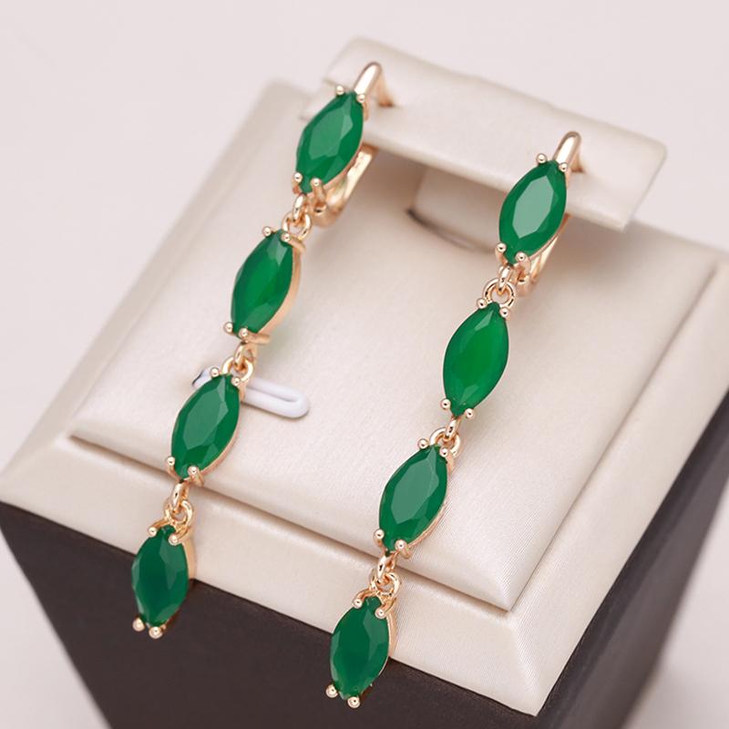 Full Green Natural Zircon Long Women'S Earring  Rose Gold Vintage Bride Wedding Jewelry Luxury Design Best Gift