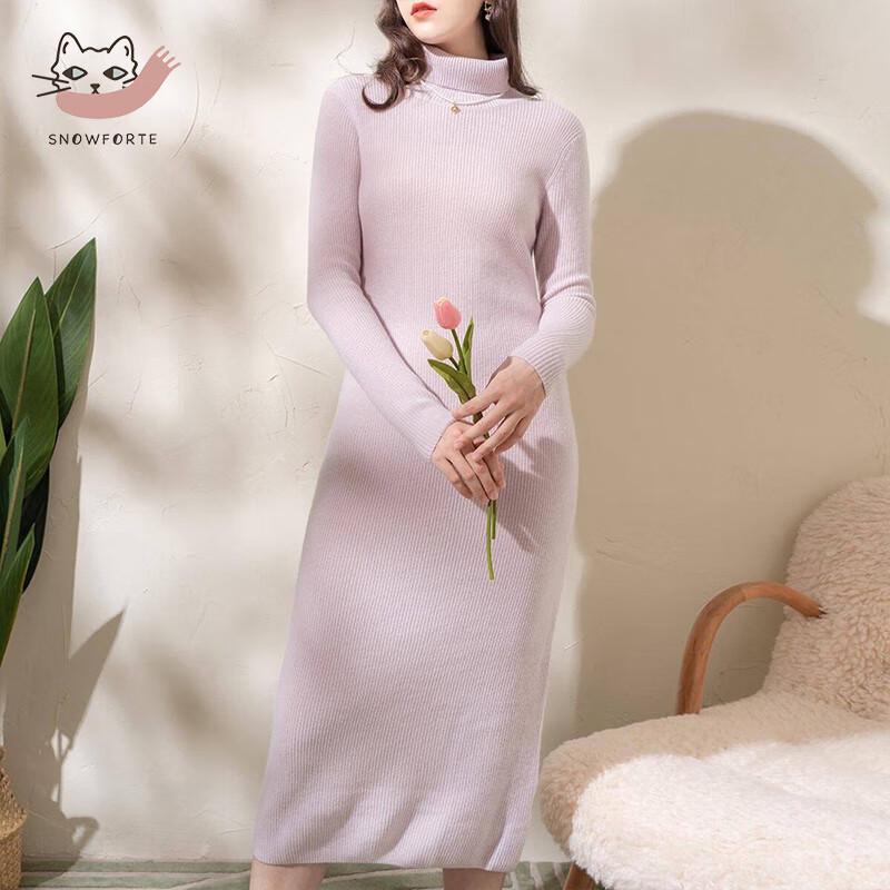 SinoFude Women's 100% Cashmere Cowl Neck Sweater Dress