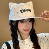 Niche Style Funny Cute Cat Ears Flat Brim Baseball Cap for Women Sweetstylish Face Small Star Letter Duck Tongue Hat