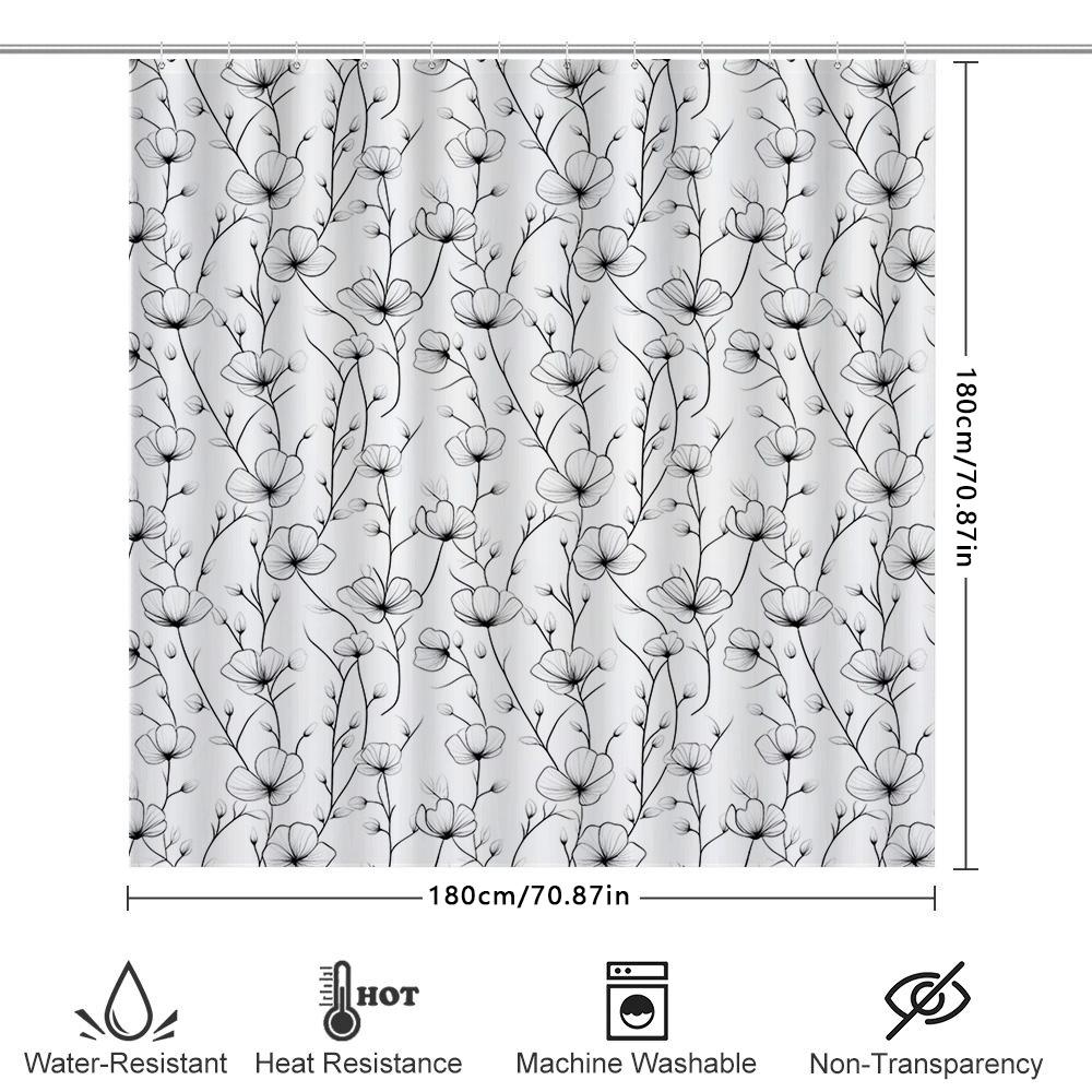 Modern Black White Floral Shower Curtain Bathroom Decor Customizable Size Waterproof Printing High Quality Home Decoration