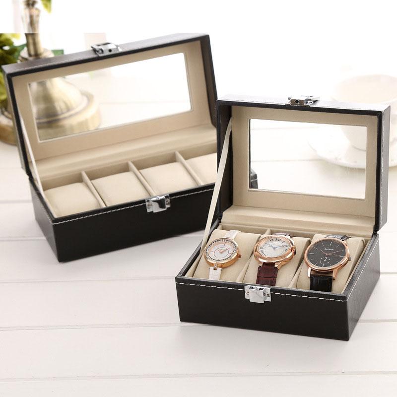 PU Leather Watch Box - Transparent Lid Display Case with Soft Interior, Multi-Drawer Storage Organizer for Jewelry Collection
