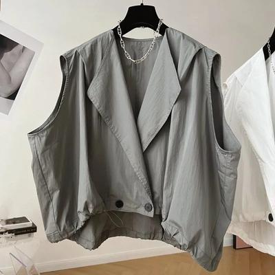 Women's Summer Solid Color Casual Thin Jacket Loose Sleeveless Pleated Vest