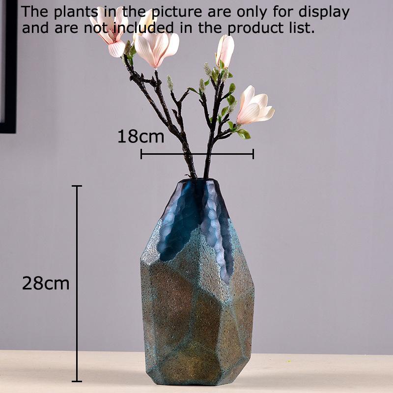 Geometric Texture Glass Vase Modern Blue Flower Pots Desk Decoration Flowers Arrangement Floral Vases Room Aesthetic Decor