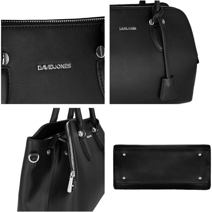 David Jones - Sac À Main Femme Bugatti - Cabas Fourre-Tout Elégant Cuir PU - 2 Compartiments Multipoche Chic - Noir