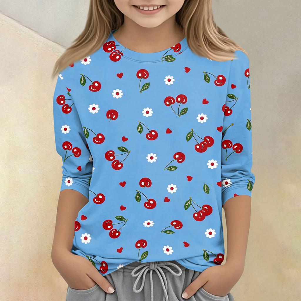 Children's Printed Round Neck Seven Quarter Sleeve Casual T-shirt