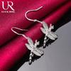 925 Sterling Silver Dragonfly AAA Rund Zirkon Hängeörhängen, Trendiga Bröllopssmycken