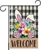 Welcome Easter Garden ag,Bunny Buffalo Plaid Small Yard ag,Easter Theme Welcome Garden Ags for Outside Outdoor,12x18 I