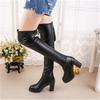 Damenstiefel 2025 Winter Langschaft Elastisches Leder Kniehoch Absatz Langstiefel Schmaler Schaft Stiefel Damen Hochschaftstiefel Winter