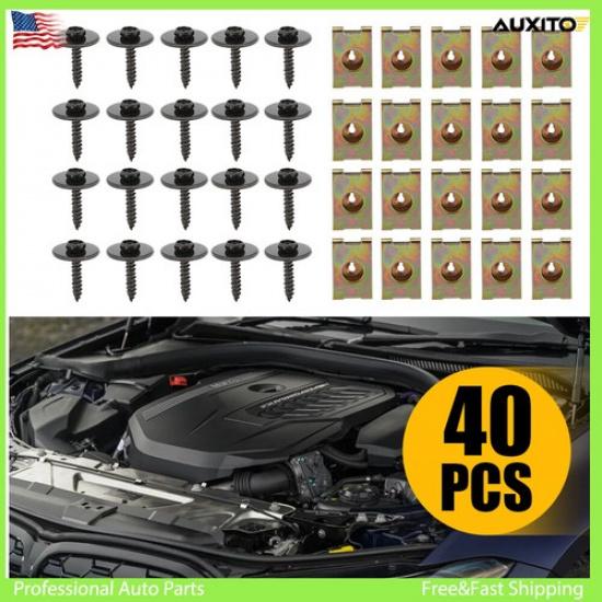 40X Metal Car Screw Body Bumper Fender Retainer U Nut Clips Gasket Fastener