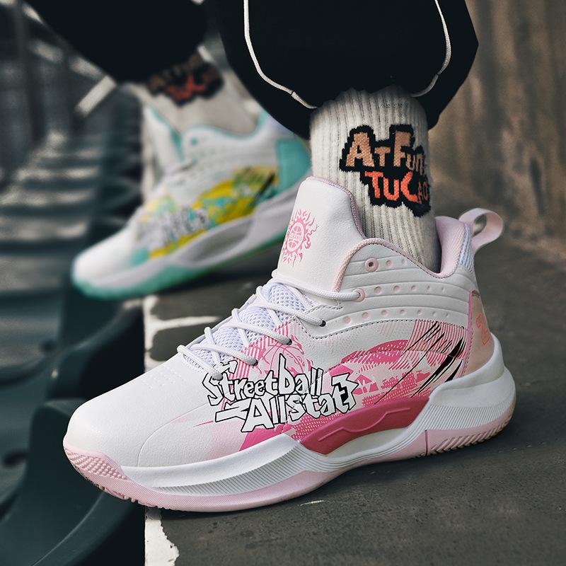 

Mandarin duck basketball shoes men s trend leather high-top sports shoes new student outfield cement floor training game shoes 45