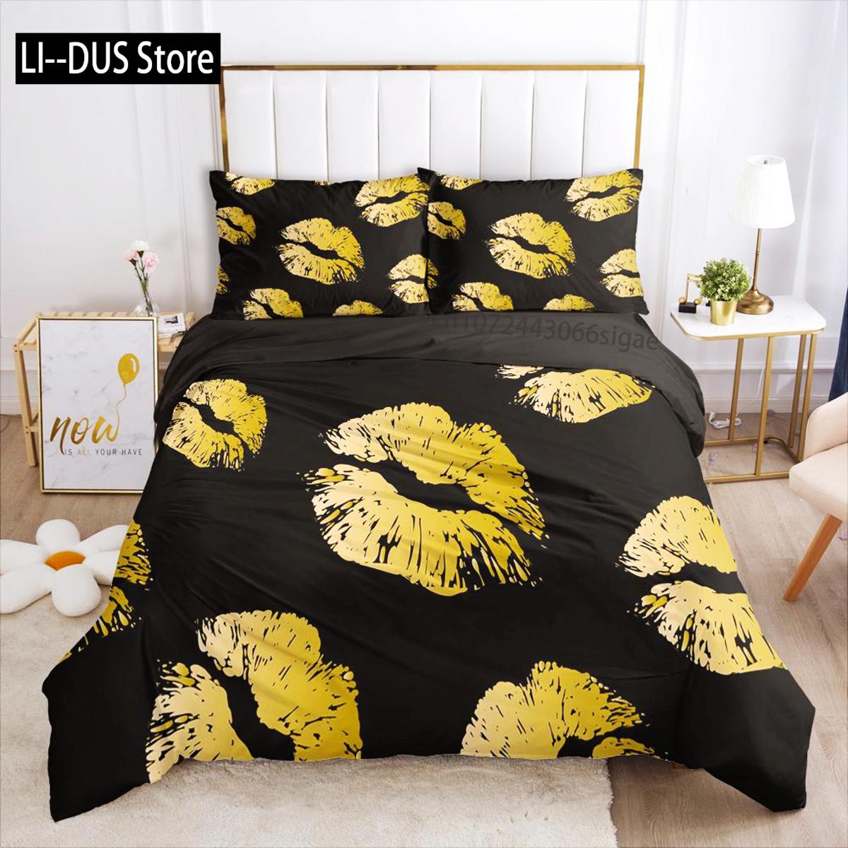 

Comforter Red Lips Queen Polyester Love Twin Bedding Set Sexy Theme Adult Couple Comforter 3D Kiss Marks Comforter (quilt)-EU Single(135*200cm)3pcs