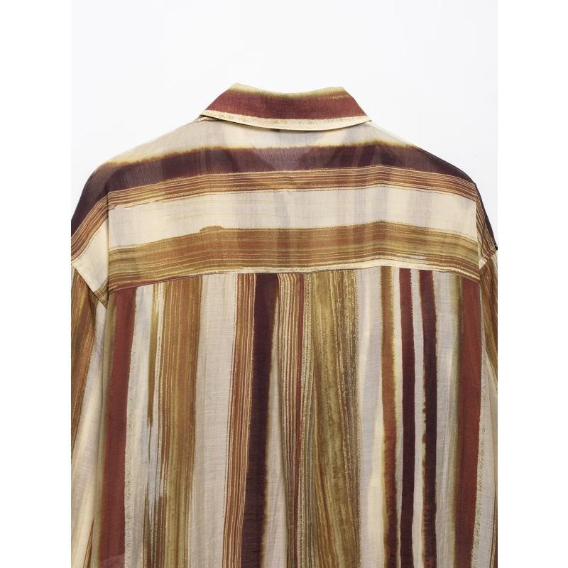 2025 European & American Retro Striped Loose Casual Women's Shirt