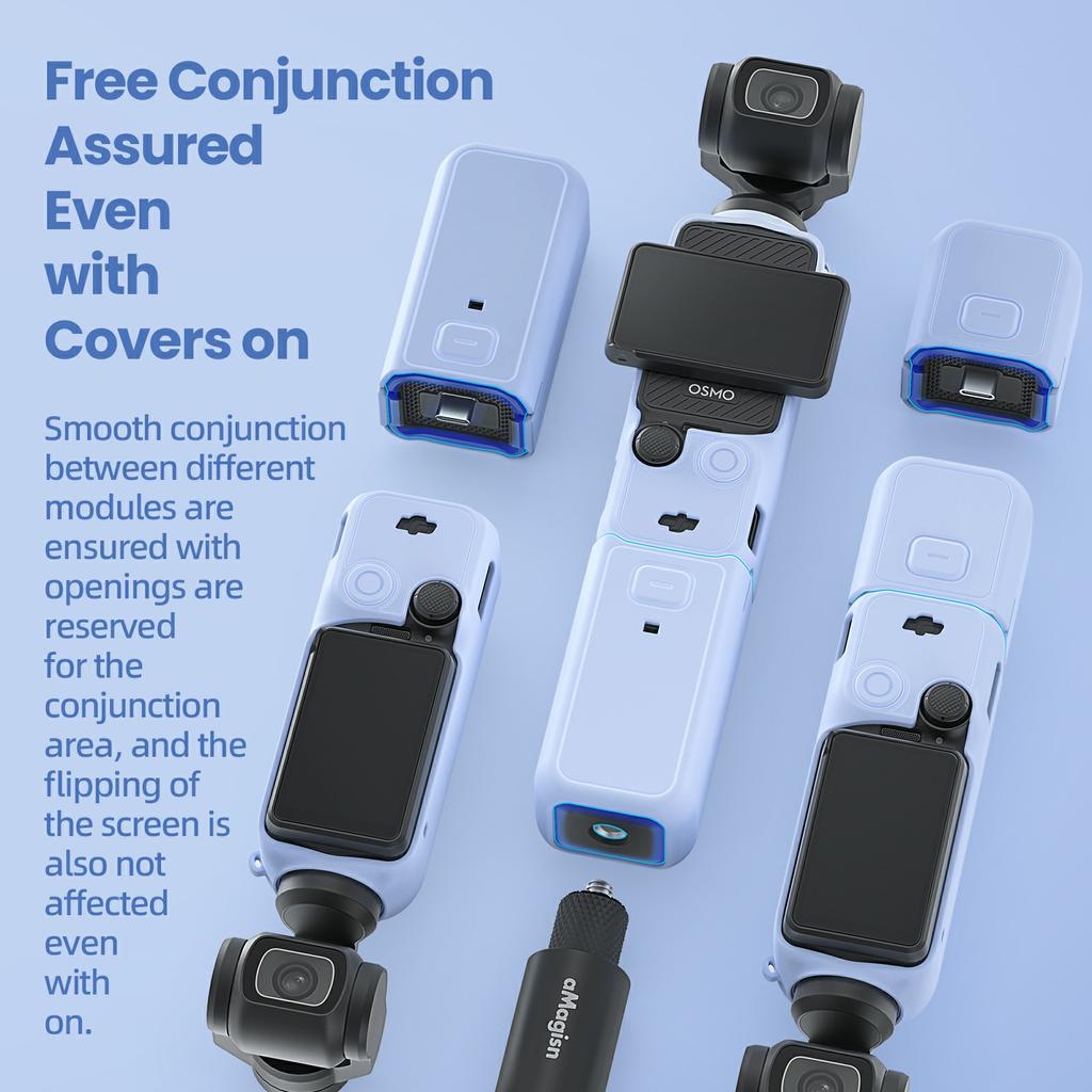 AMAGISN For DJI Osmo Pocket 3 Silicone Protective Case Lens Cap Gimbal Guard Accessory